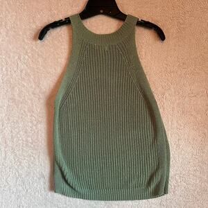 Women's Green Knit Halter Tank Size Large Fall Sleeveless Top Sage Olive